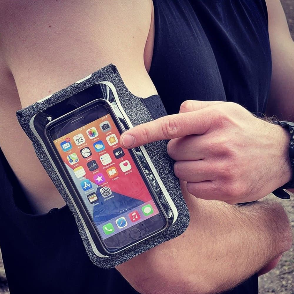 Techsuit Sportovní páska TH10 klipy na sluchátka telefony max 7" Černá Šedá - náhled 4