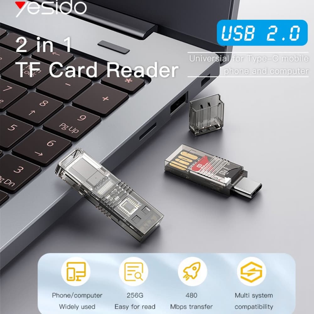 Yesido Čtečka karet GS21 USB-C TF 480Mbps Průhledná - náhled 4