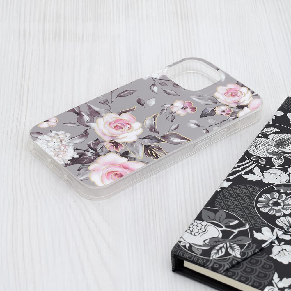 Techsuit Mramorová série iPhone 15 Květ Ruth šedá - náhled 4