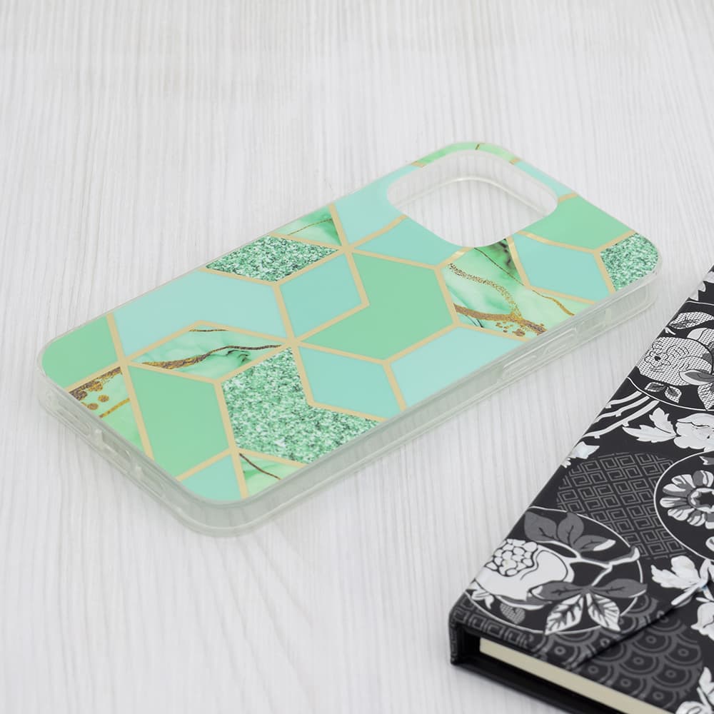 Techsuit Mramorová série iPhone 15 Pro Max Zelený Hex - náhled 4
