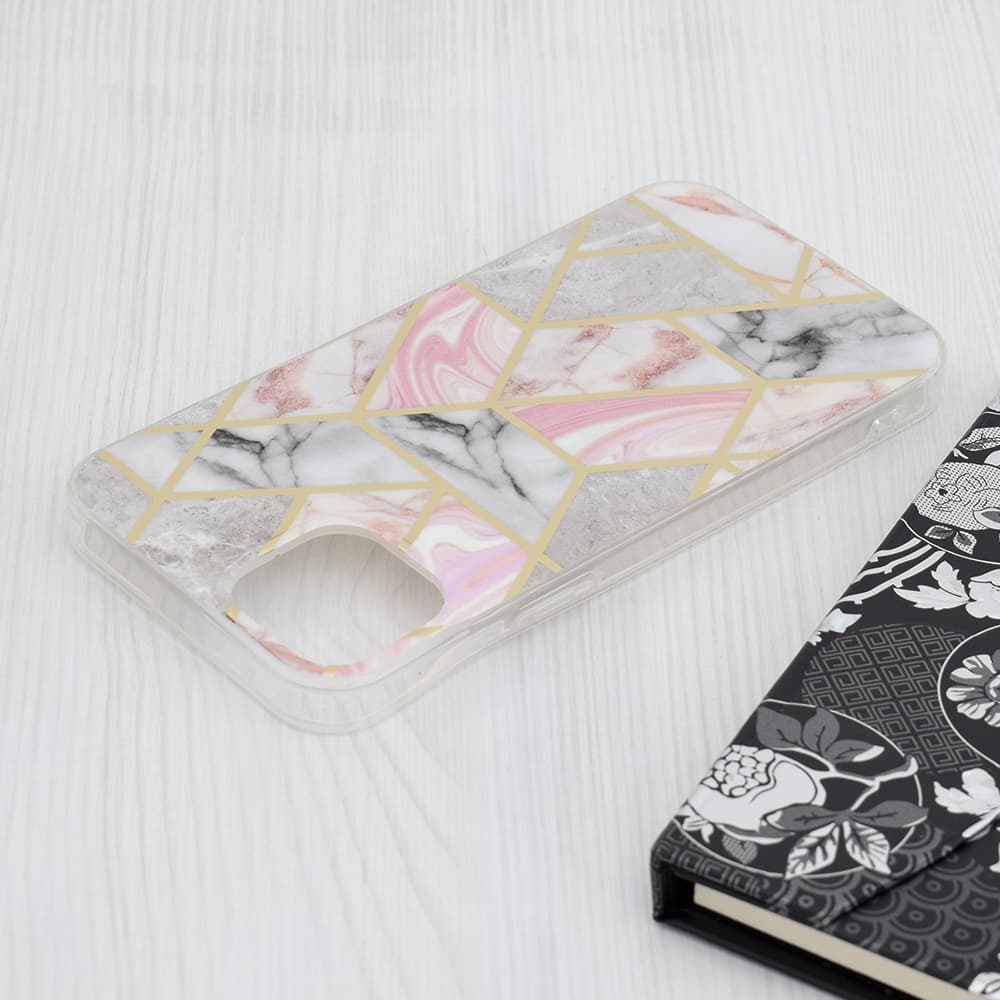 Techsuit Mramorová série iPhone 15 Plus Růžový šestiúhelník - náhled 4