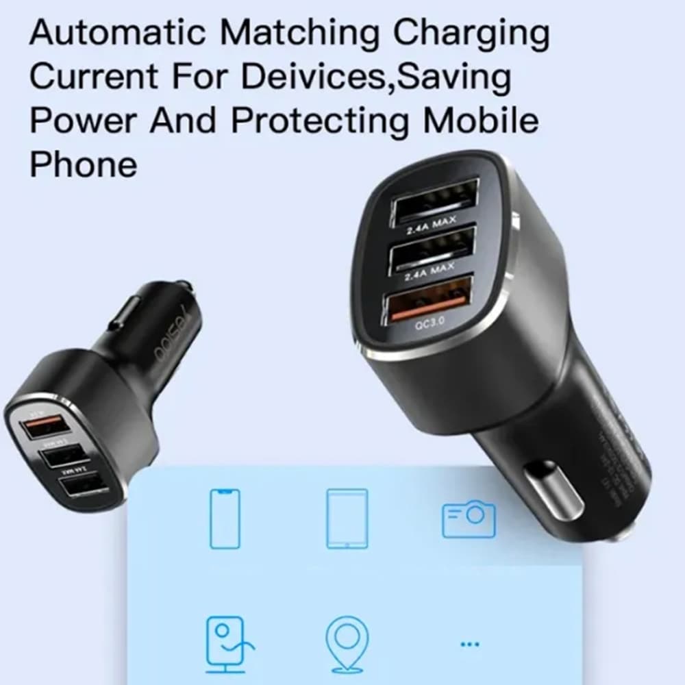 Yesido Nabíječka do auta Y46 3x USB 2.4A QC3.0 Fast Charging 42W Black - náhled 4