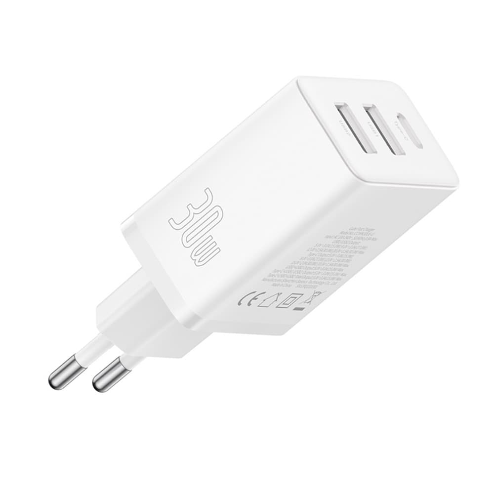 Baseus Síťová nabíječka GaN 2x USB Type-C Rychlé nabíjení 30W Bílá - náhled 4