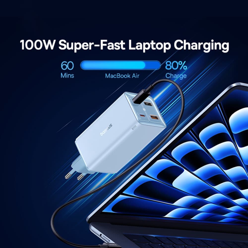 Baseus GaN6 Pro Síťová nabíječka 2x USB 2x Type-C 100W Modrá - náhled 4