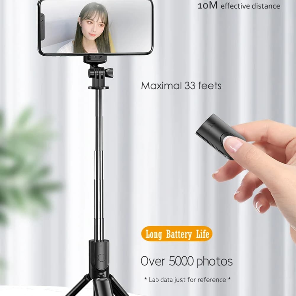 Techsuit S03 Selfie tyč stativ Bluetooth 68cm Černá - náhled 4