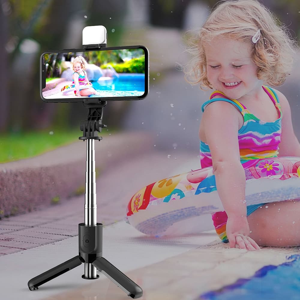 Techsuit L11s Selfie Tyč Stativ Bluetooth LED Černá - náhled 4
