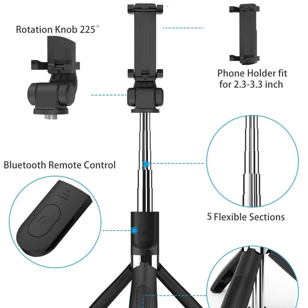 Techsuit Selfie tyč L01 Stativ Bluetooth 70cm Černá - náhled 4