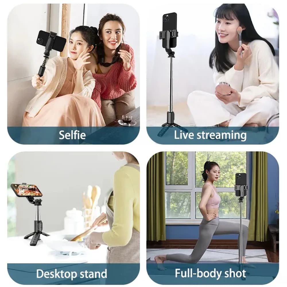 Techsuit Mini Selfie Stick Q10 Gimbal Bluetooth Světlo Černá - náhled 4