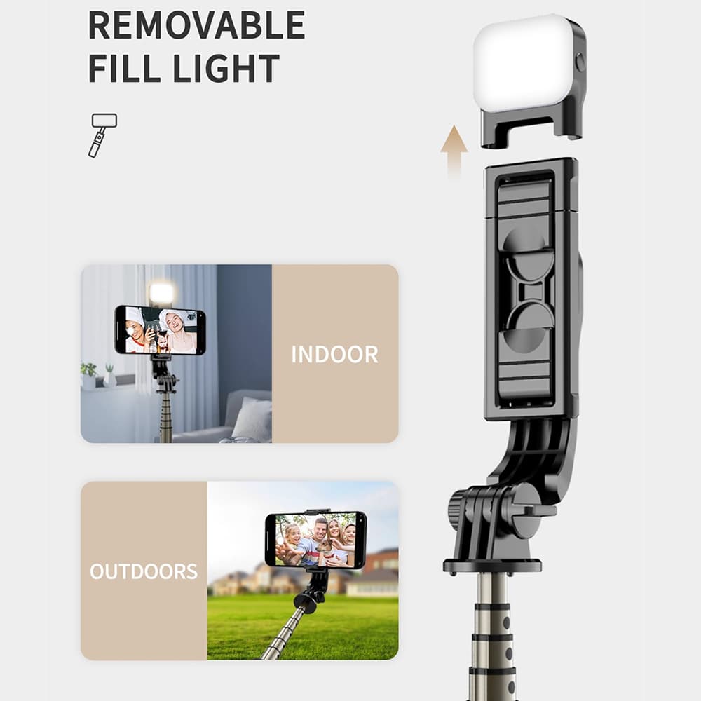 Techsuit Mini Selfie Tyč Q10s Stativ Bluetooth Přisvětlení 70cm Černá - náhled 4