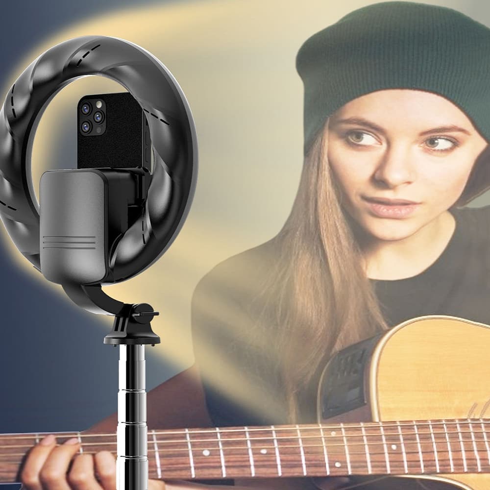 Techsuit Selfie tyč Q05s Stativ Bluetooth Kruhové světlo 170cm Černá - náhled 4