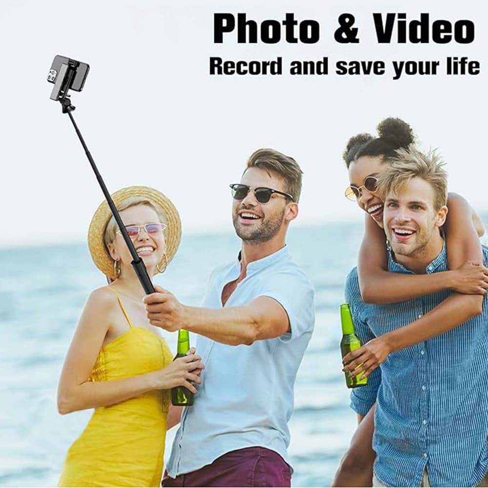 Techsuit Selfie tyč K22 stativ Bluetooth ovladač skládací 97cm černá - náhled 4