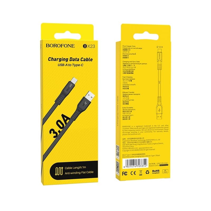 Borofone Kabel BX23 Wide Power - USB na typ C - 3A 1 metr černý - náhled 4