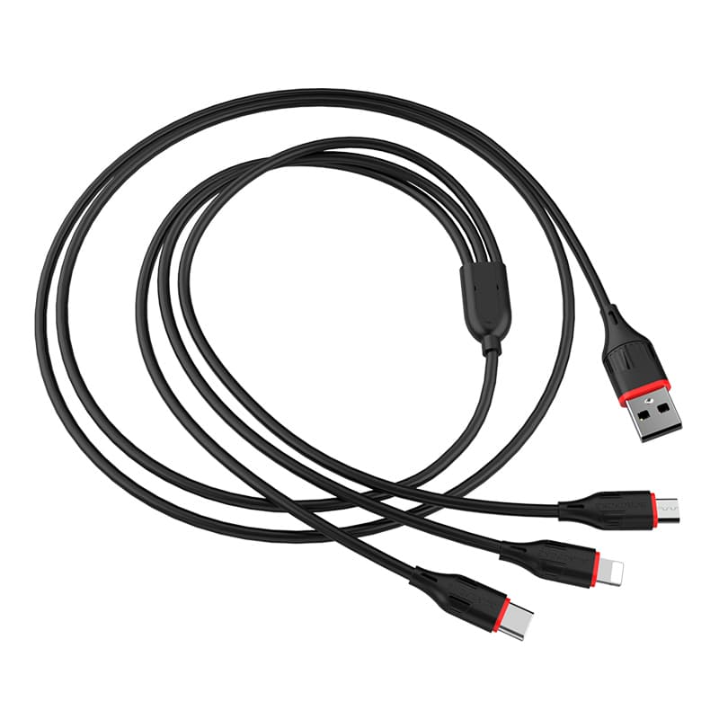 Kabel Borofone BX17 Enjoy 3 v 1 - USB na Type C, Micro USB, Lightning - 2,4A 1 metr černý - náhled 4
