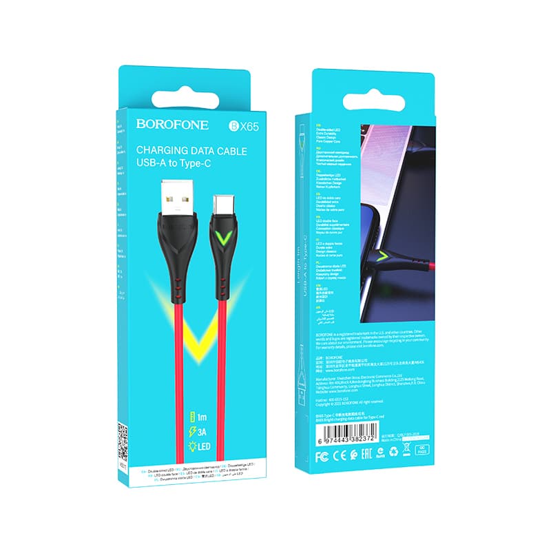 Datový kabel Borofone BX65 Bright - USB na typ C - 2A 1 metr červený - náhled 4