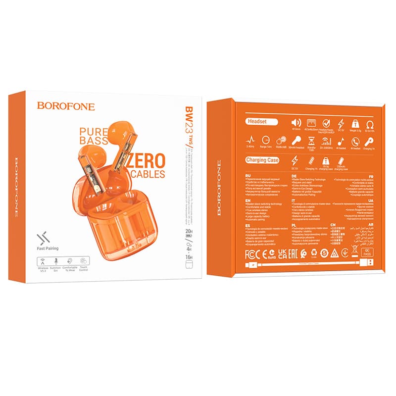 Bezdrátová sluchátka Borofone BW23 TWS oranžová - náhled 4