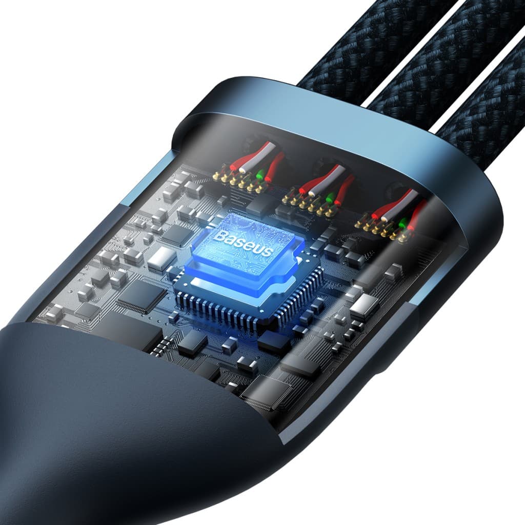 Kabel Baseus Flash Series II 3 v 1 - USB Type C, Lightning, Micro USB - 66W 6A 1,2 metru (CASS040003) modrý - náhled 4