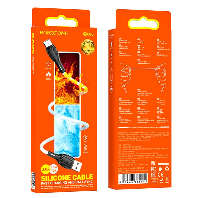 Kabel Borofone BX86 Advantage - USB na typ C - 3A 1 metr bílý - náhled 4