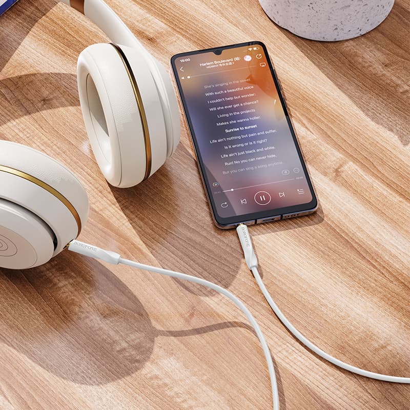 Audio kabel Borofone BL16 jack 3,5 mm na jack 3,5 mm bílý - náhled 4