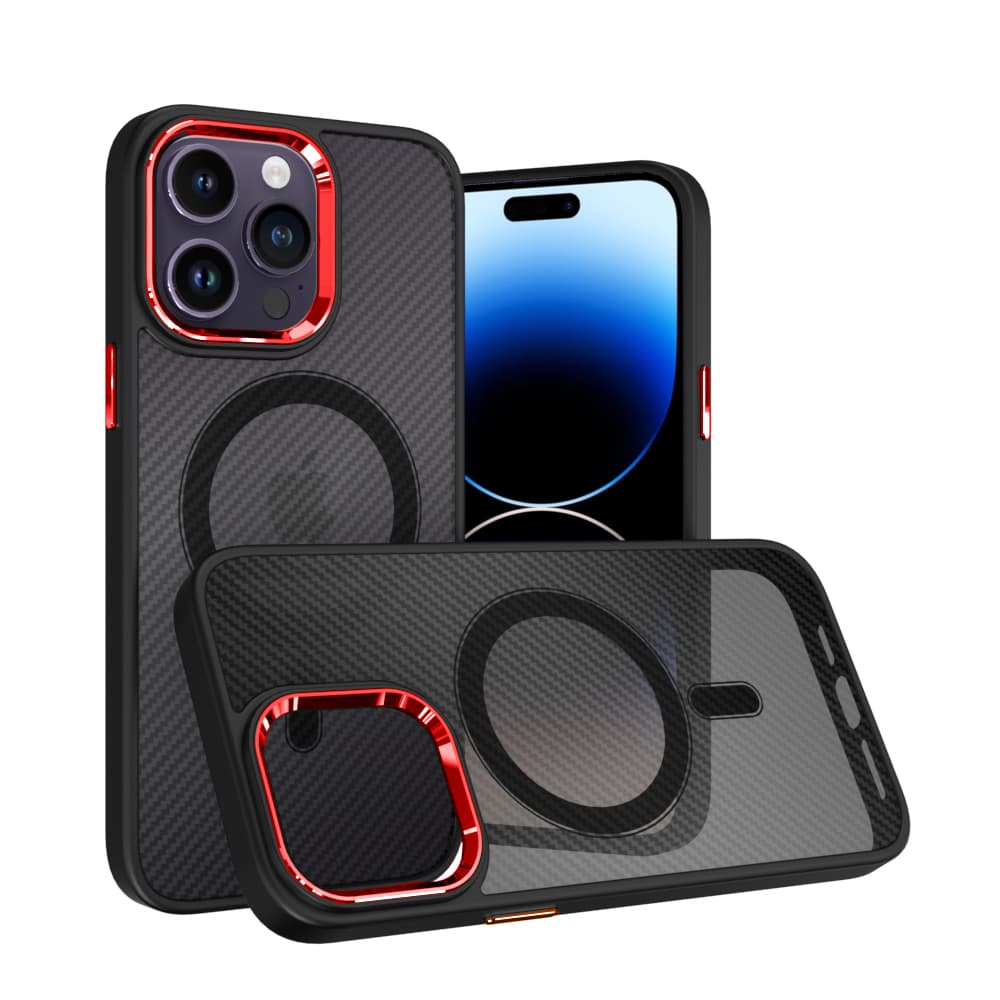 Tel Protect Magnetic Carbon Case pro Iphone 15 Plus Black-red - náhled 4