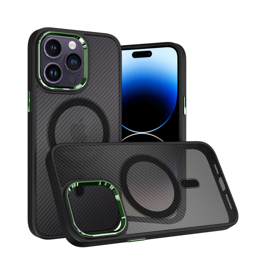 Tel Protect Magnetic Carbon Case pro Iphone 15 Plus Black-green - náhled 4