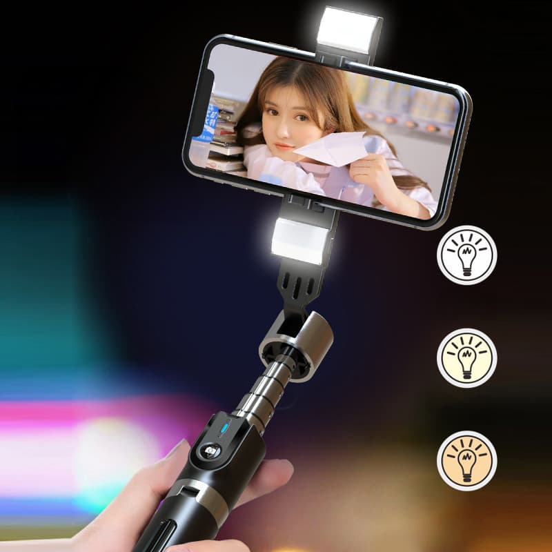 Bluetooth selfie tyč P96D-2 se stativem a 2 LED světly černá - náhled 4