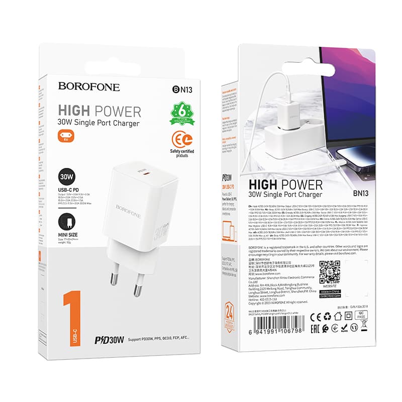 Adaptér Borofone BN13 s funkcí rychlonabíjení 30W bílý - náhled 4