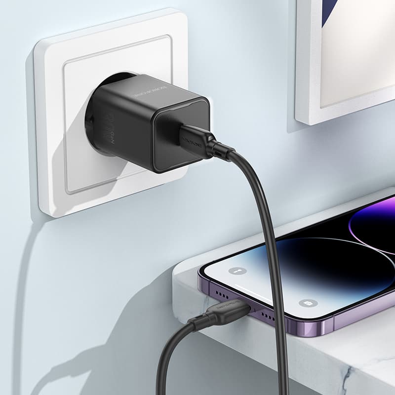 Rychlonabíječka Borofone BN13 vč. datového kabelu Lightning 30W černá - náhled 4
