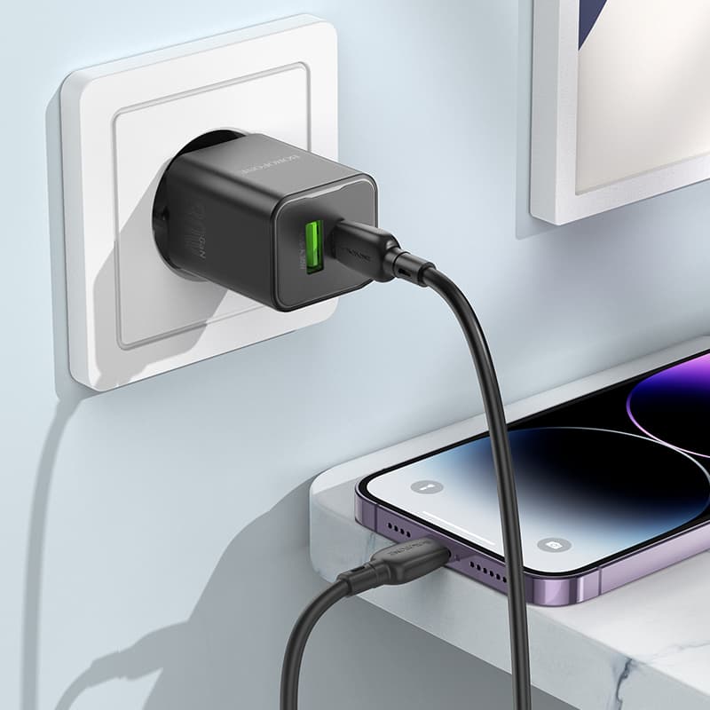 Rychlonabíječka Borofone BN14 vč. datového kabelu Lightning Dual 30W černá - náhled 4