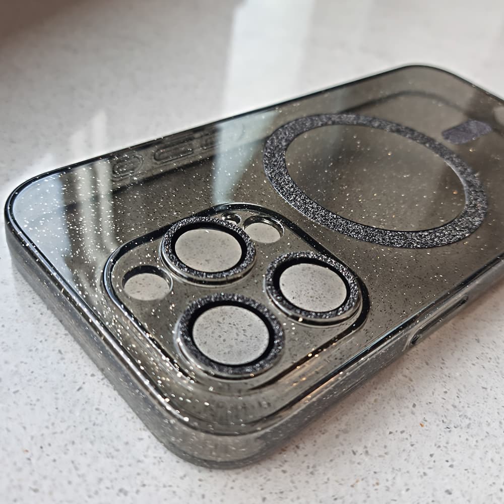 Glitter Magsafe Case pro Iphone 14 Pro černé čiré - náhled 4