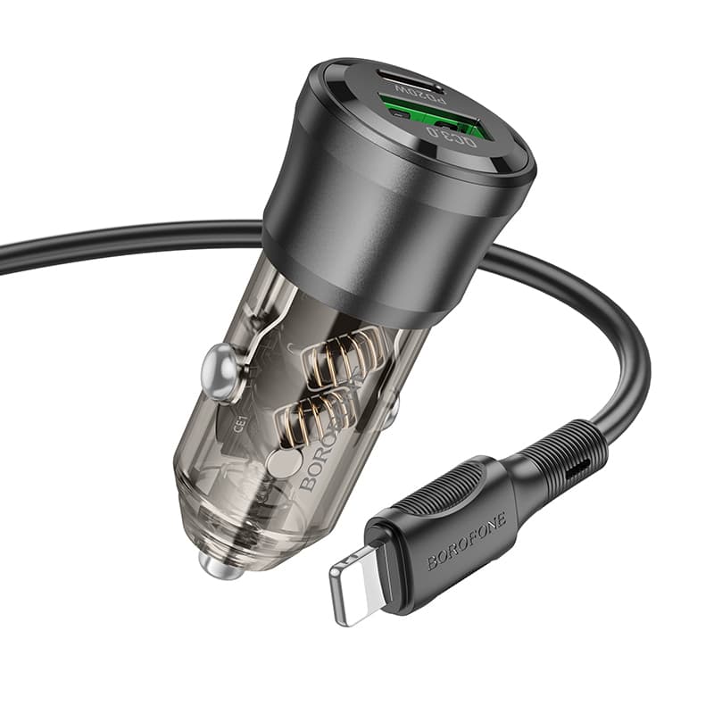 Rychlonabíječka do auta Borofone BZ25 vč. datového kabelu Lightning 38W Dual černá - náhled 4