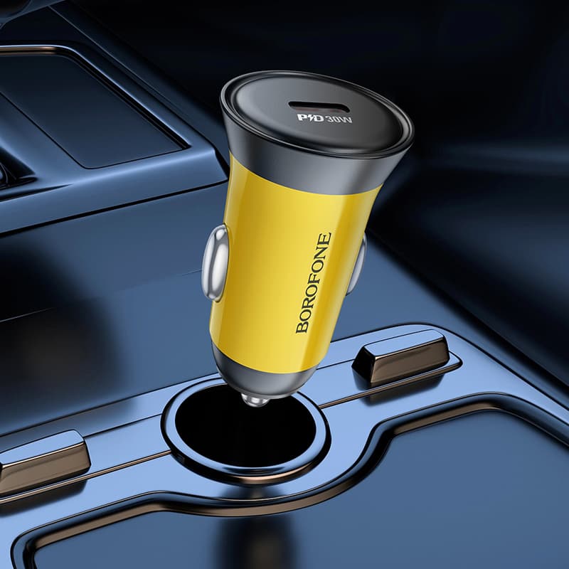 Adaptér do auta Borofone BZ26 s funkcí rychlonabíjení 30W žlutý - náhled 4
