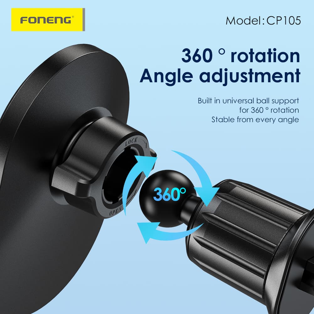 Držák do auta na větrací mřížku Foneng CP105 s funkcí bezdrátového nabíjení 15W černý - náhled 4