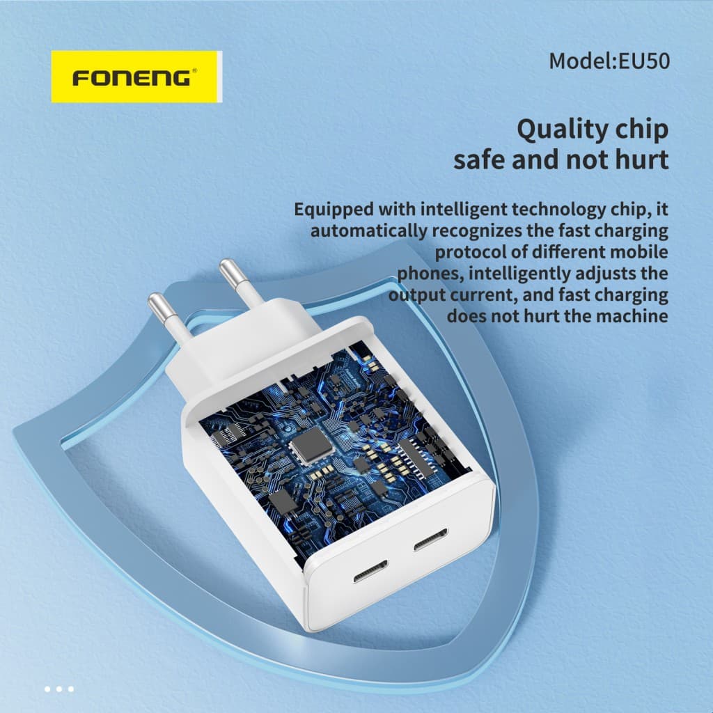 Adaptér Foneng EU50 - 2xTyp C - PD 35W 3A bílý - náhled 4