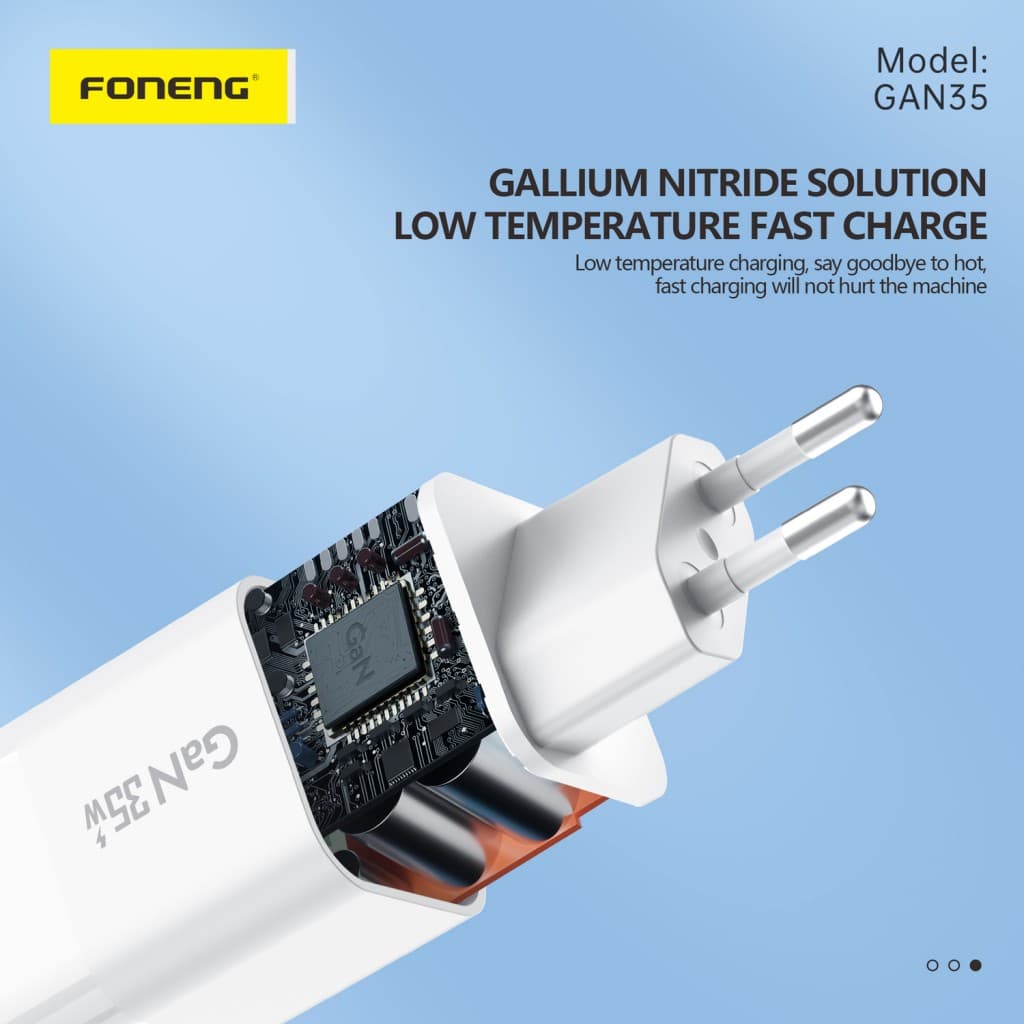 Adaptér Foneng GAN35 GaN - 2xTyp C - PD 35W 3A bílý - náhled 4