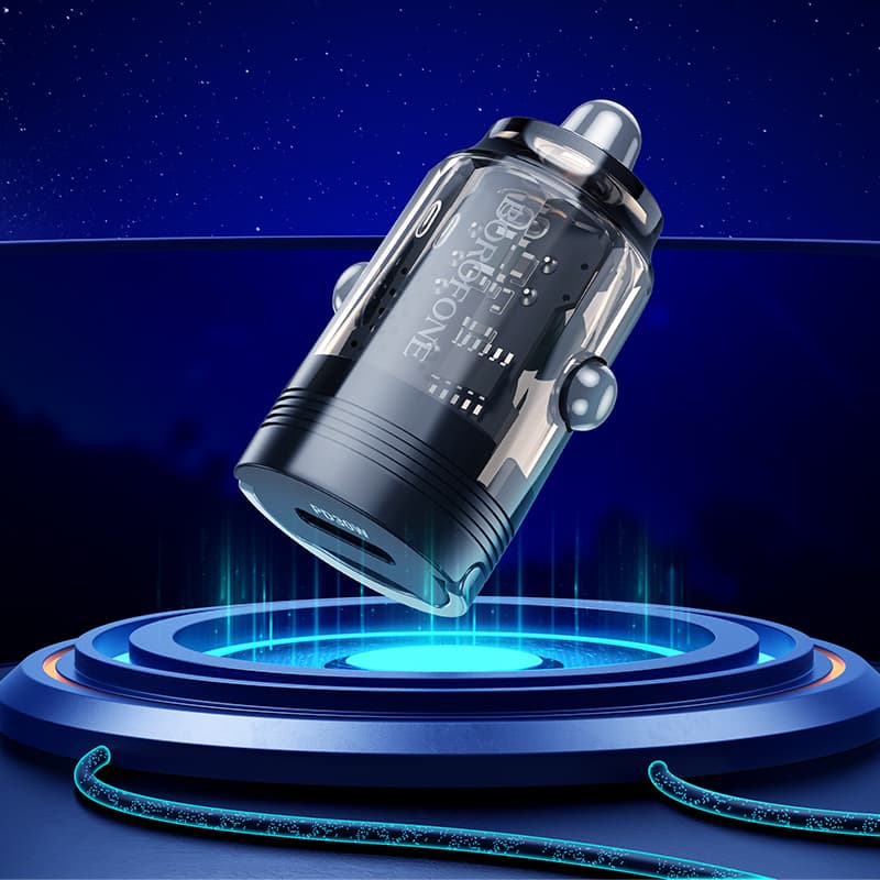 Rychlonabíječka do auta Borofone BZ29 vč. datového kabelu Lightning 30W transparentní-černá - náhled 4