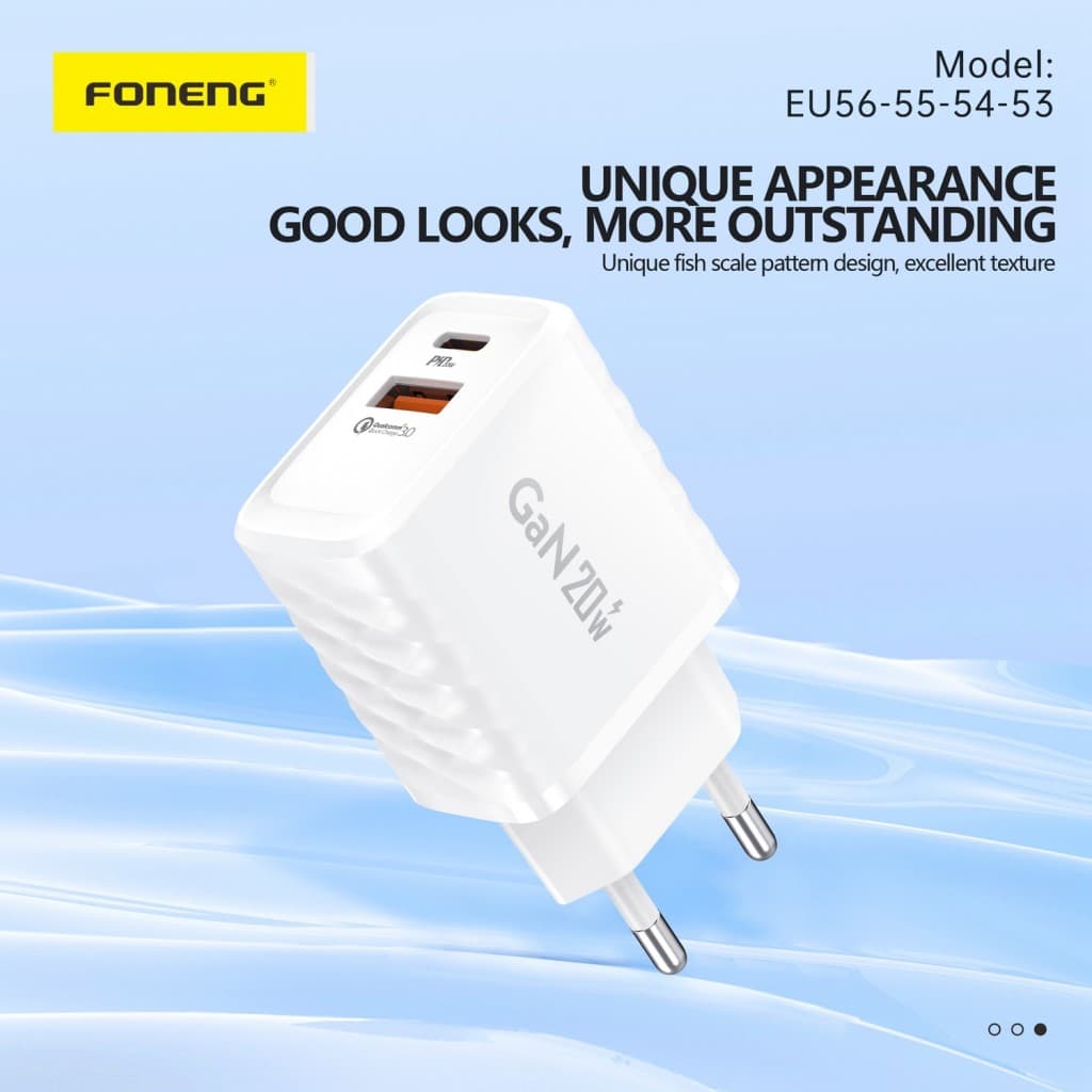 Adaptér Foneng EU56 GaN s funkcí rychlonabíjení Dual 20W bílý - náhled 4