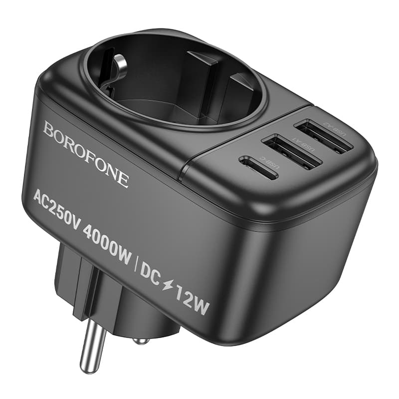 Adaptér Borofone BAC14 Wide 2xUSB + USB-C + zásuvka 12W černý - náhled 4