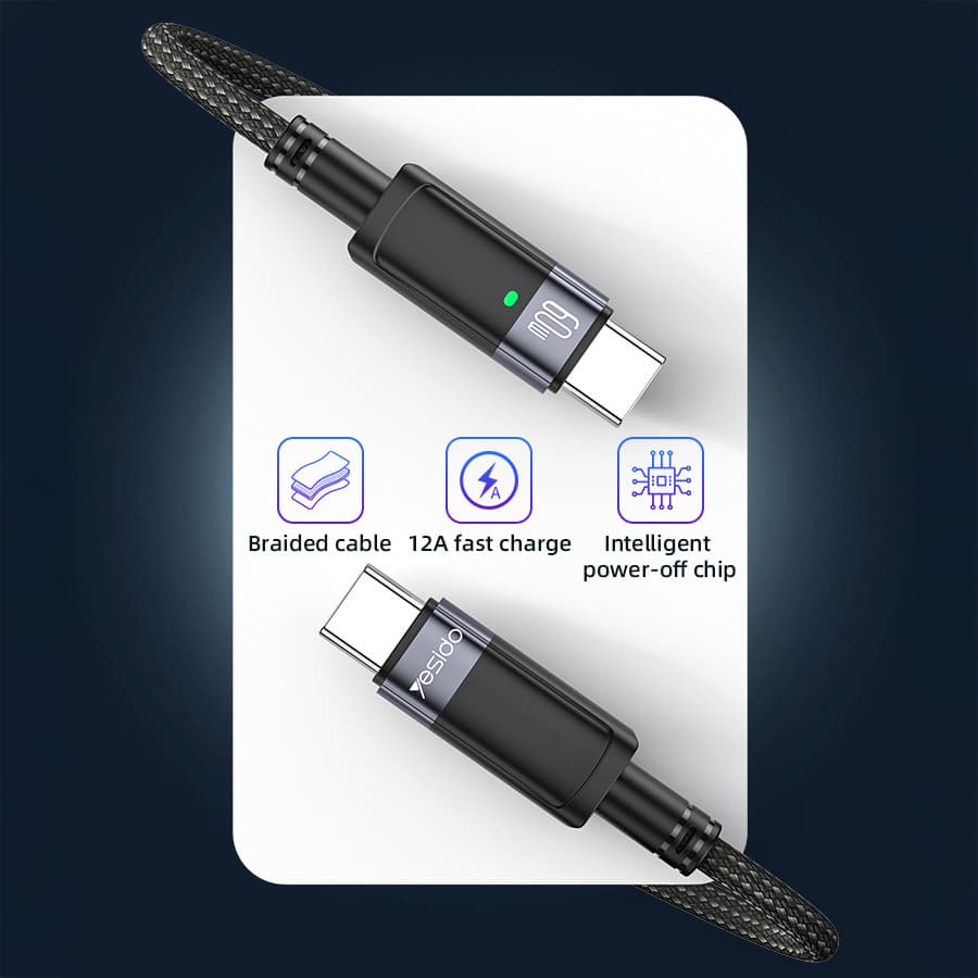 Datový kabel Yesido CA160 Braided USB-C - USB-C PD 60W 1,2m černý - náhled 4