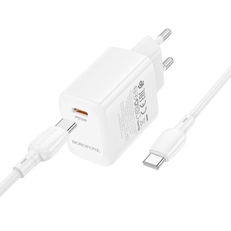 Rychlonabíječka Borofone BN28 Fuente s datovým kabelem USB-C 30W bílá - náhled 4