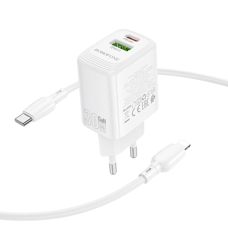 Rychlonabíječka Borofone BN29 Fuente s datovým kabelem Lightning 30W Dual bílá - náhled 4