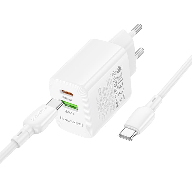 Rychlonabíječka Borofone BN29 Fuente s datovým kabelem USB-C 30W Dual bílá - náhled 4