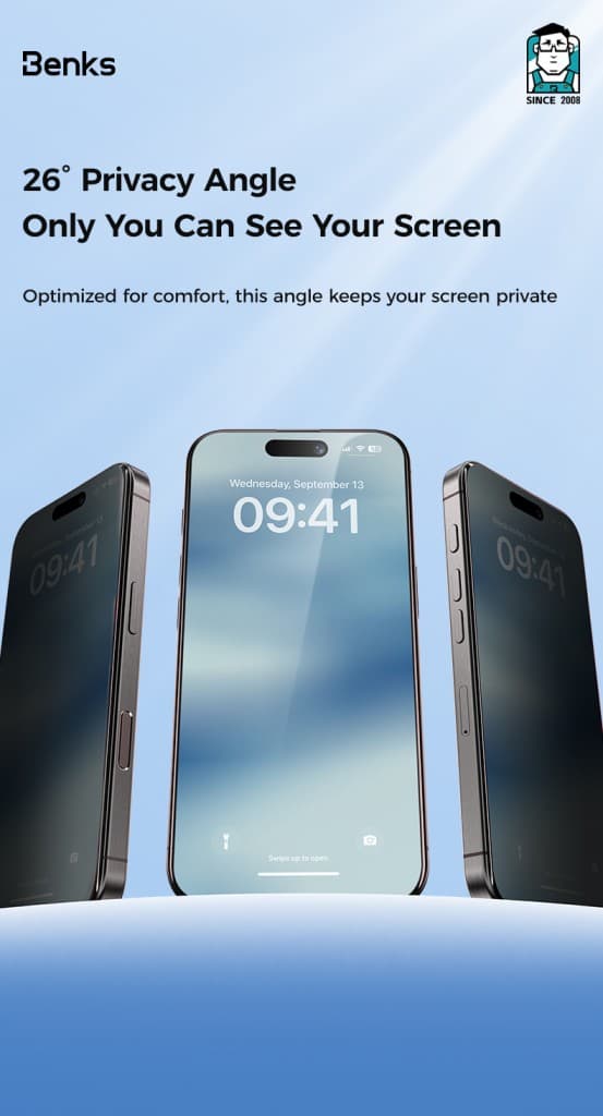 Benks tvrzené sklo Ultra Shield Privacy (FK66) pro iPhone 16 Pro Max černé - náhled 4
