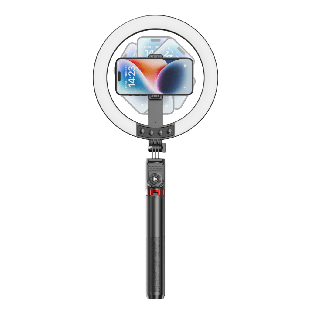 Blavec selfie kruhové světlo hliníkové Aura LED RGB Ring P50 25 cm se stativem a dálkovým ovládáním, kabel 2,3 m, černé (RLP50-TRB23) - náhled 4