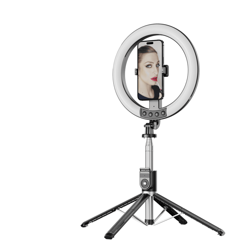 Blavec selfie kruhová lampa Aura LED Ring P55 25cm stativ + dálkové ovládání + 2,3 metru (RLP55-TRB23) černá - náhled 4