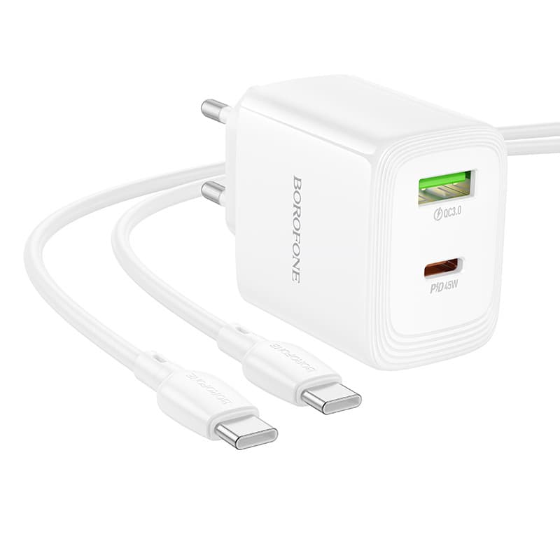 Rychlonabíječka Borofone BN30 Cargador GaN - USB + Type C QC 3.0 PD 45W s kabelem Type C bílá - náhled 4