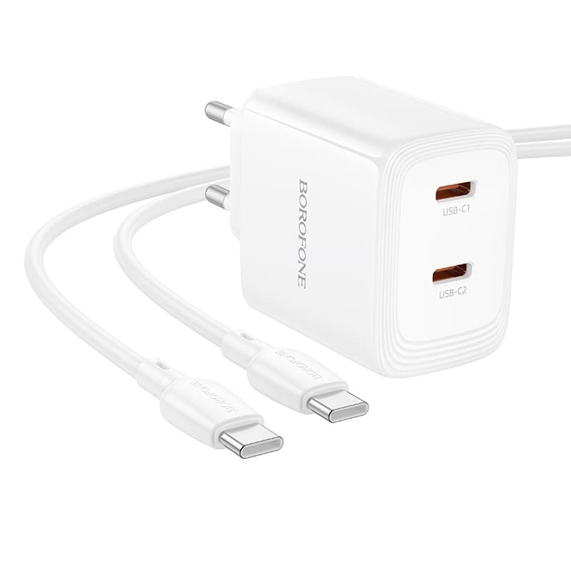 Rychlonabíječka Borofone BN31 Cargador GaN 2xType C - QC 3.0 PD 45W s kabelem Type C bílá - náhled 4