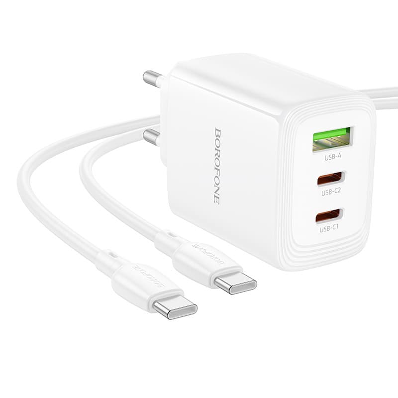 Nabíječka Borofone BN32 Cargador GaN – USB + 2xType C – QC 3.0 PD 65W s Type C na Type C bílá - náhled 4