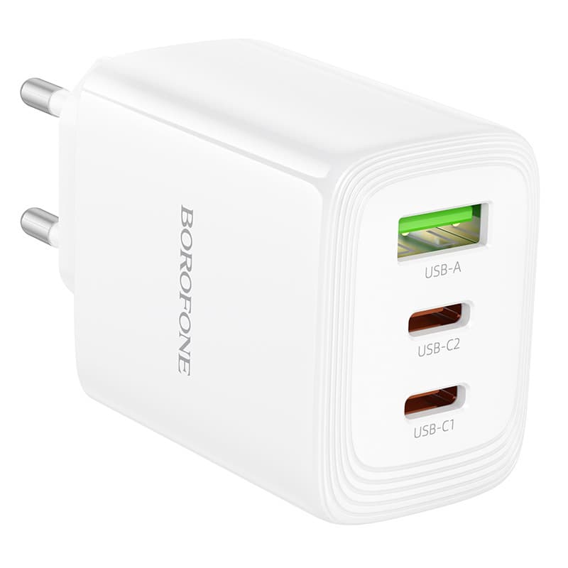 Adaptér Borofone BN32 Cargador GaN – USB + 2×Type C – QC 3.0 PD 65W bílý - náhled 4