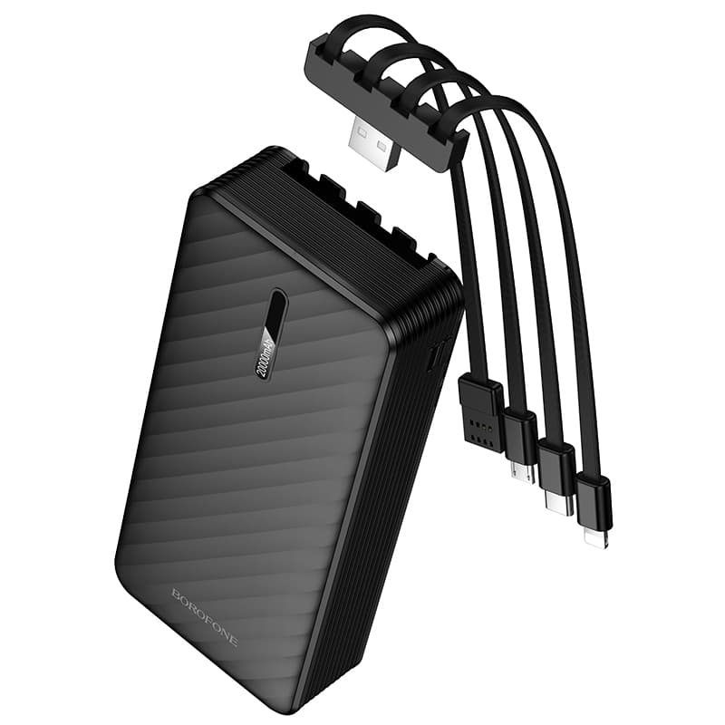 Powerbank Borofone 20000mAh BJ84A Smooth USB - s USB, Type C, Lightning a Micro USB kabelem černá - náhled 4