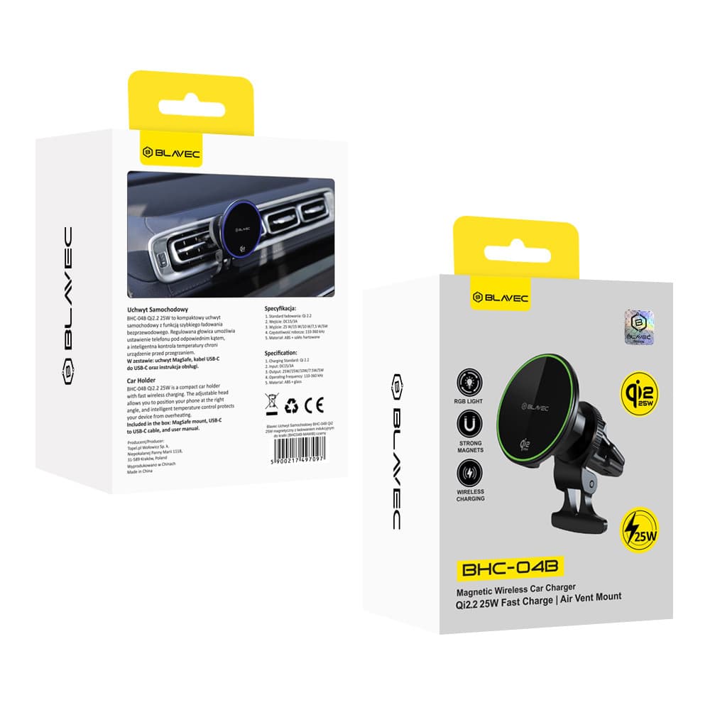 Držák do auta Blavec BHC-04B Qi2.2 25W Magnetic s bezdrátovým nabíjením (BHC04B-MAVIB) černý - náhled 4